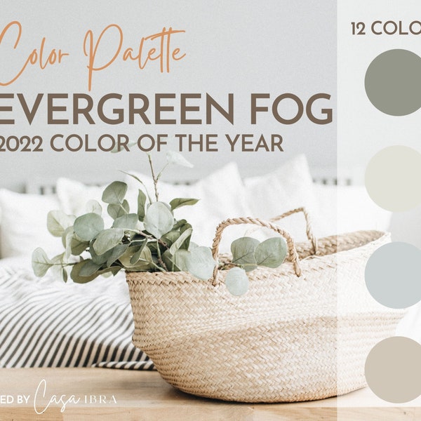 Evergreen Fog, 2022 Color of The Year Palette, Sherwin William, Interior Paint Palette, Farbauswahl, Interior Design, Farbschema