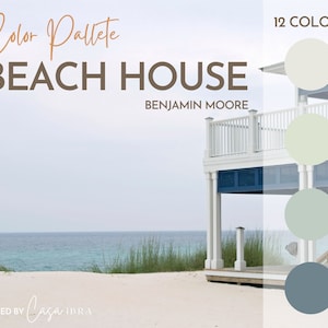 Paleta de cores de pintura de casa de praia, Benjamin Moore, paleta de pintura de interiores, esquema de pintura profissional, seleção de cores, design de interiores