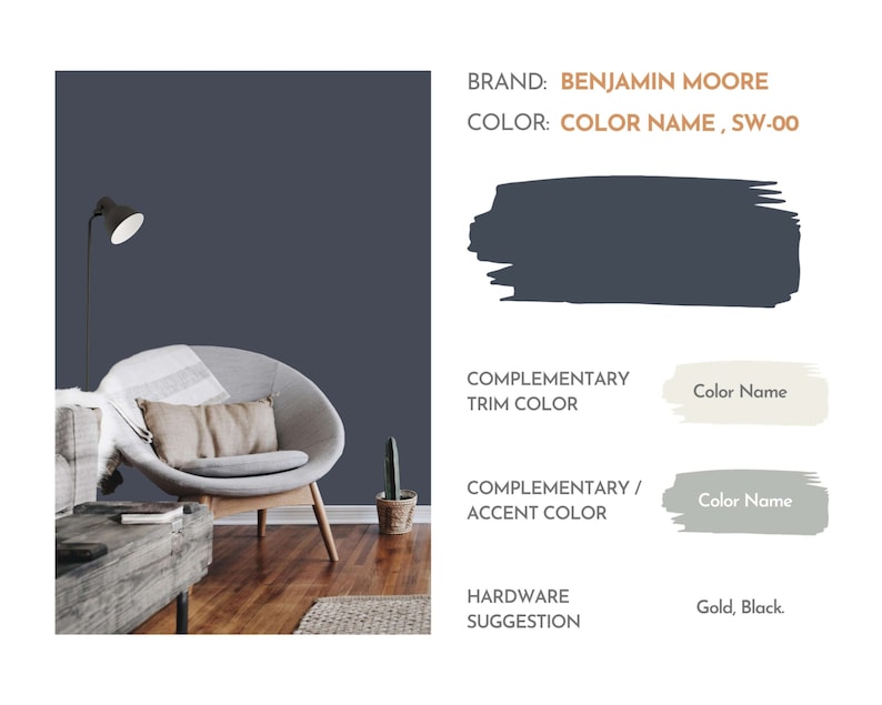 Hale Navy Paint Color Palette, Benjamin Moore, Interior Paint Palette, Professional Paint Scheme