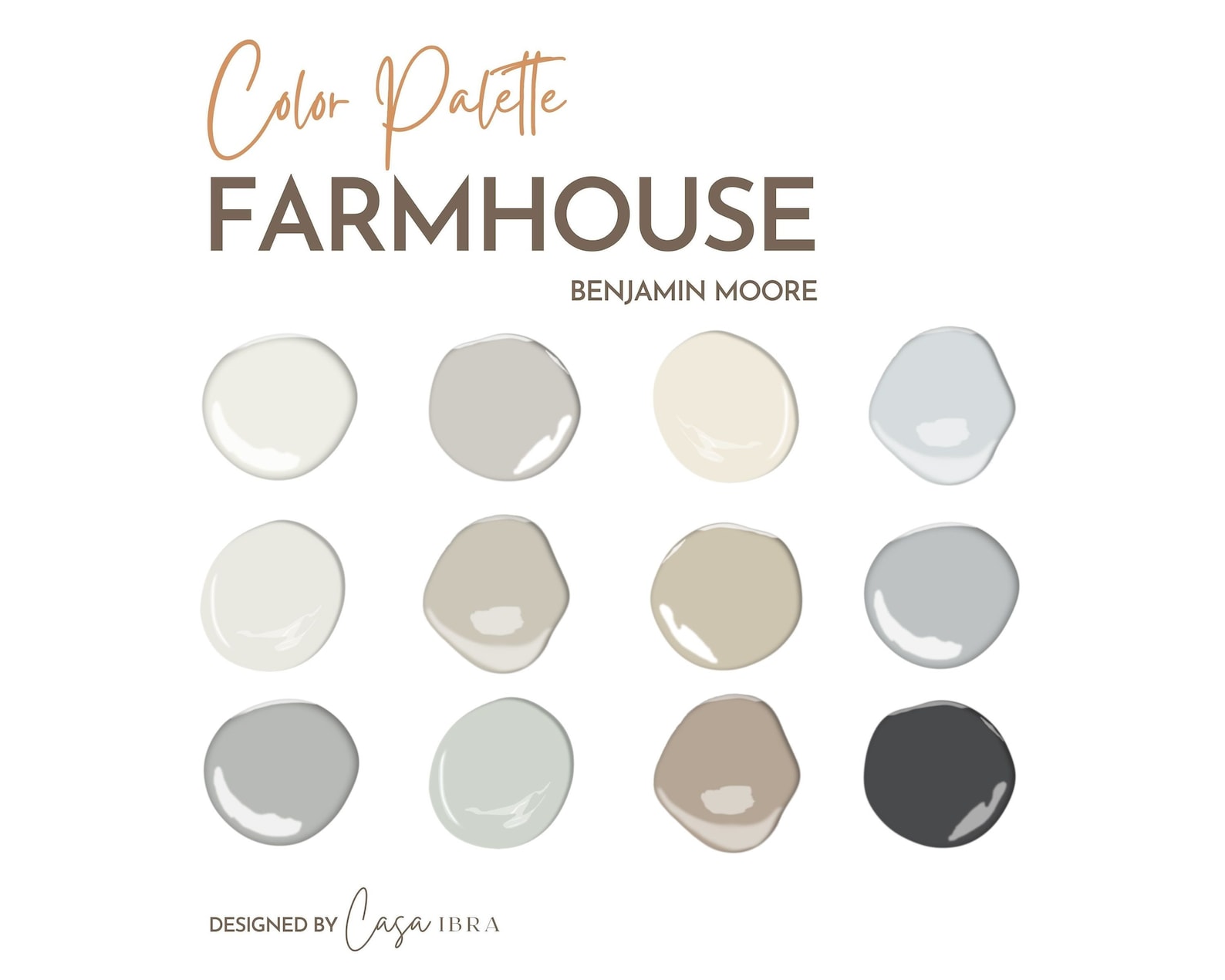 Modern Farmhouse Paint Color Palette, Benjamin Moore, Interior Paint ...