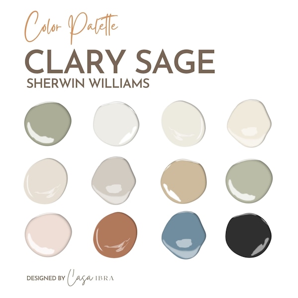 Clary Sage Paint Color Palette, Sherwin Williams, Interior Paint Palette, Professional Paint Scheme, Color Selection,Interior Design