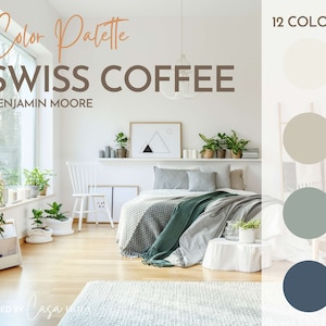 Swiss Coffee Paint Color Palette, Benjamin Moore, Interior Paint Palette, Professional Paint Scheme, Color Selection,Interior Design