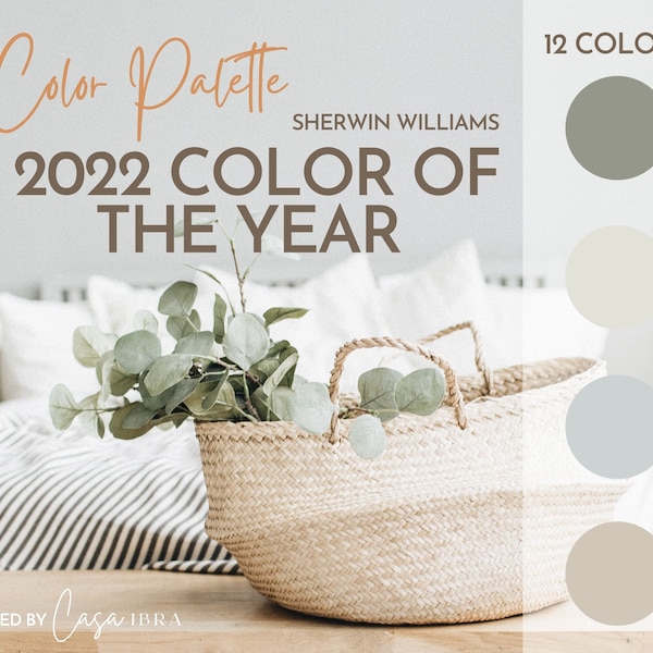 2022 Color of The Year Palette, Evergreen Fog, Sherwin William, Interior Paint Palette, Farbauswahl, Interior Design, Farbschema