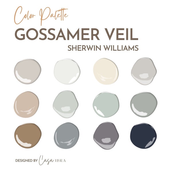 Gossamer Veil Paint Color Palette, Sherwin Williams, Interior Paint Palette, Professional Paint Scheme, Color Selection,Interior Design
