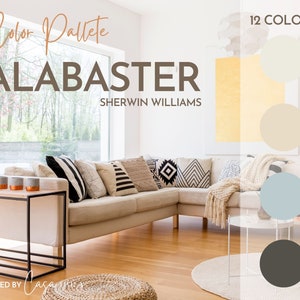 Paleta kolorów farb Alabaster, Sherwin Williams, Paleta farb do wnętrz, Profesjonalny schemat farb, Wybór kolorów, Projektowanie wnętrz
