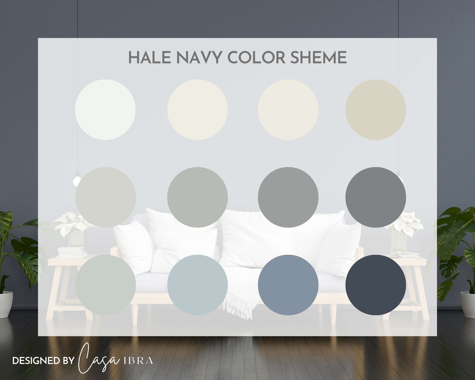 Hale Navy Paint Color Palette, Benjamin Moore, Interior Paint Palette, Professional Paint Scheme