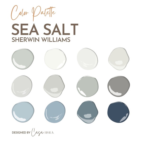 Sea Salt Paint Color Palette, Sherwin Williams, Interior Paint Palette, Professional Paint Scheme, Color Selection,Interior Design