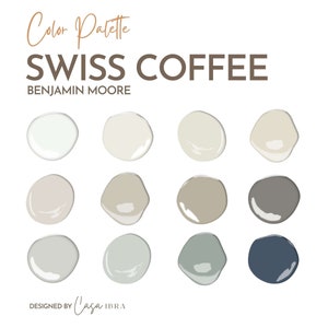 Swiss Coffee Paint Color Palette, Benjamin Moore, Interior Paint Palette, Professional Paint Scheme, Color Selection,Interior Design
