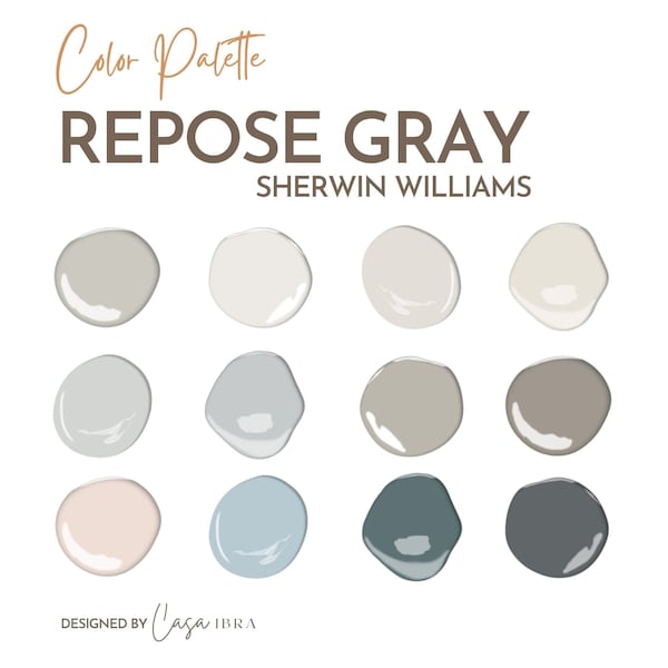 Repose Gray Paint Color Palette, Sherwin Williams, Interior Paint Palette, Professional Paint Scheme, Color Selection,Interior Design