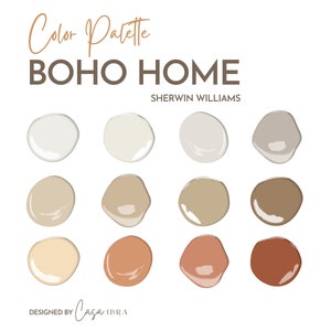 Boho Home Color Palette, Sherwin Williams, Interior Paint Palette, Professional Paint Scheme, Color Selection,Interior Design