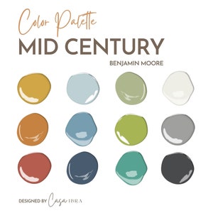 Mid Century Modern Color Palette, Benjamin Moore, Interior Paint Palette, Professional Paint Scheme, Color Selection,Interior Design