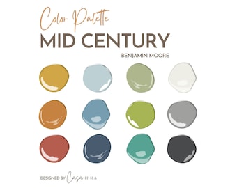Mid Century Modern Color Palette, Benjamin Moore, Interior Paint Palette, Professional Paint Scheme, Color Selection,Interior Design