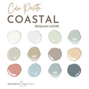 Coastal Paint Color Palette, Benjamin Moore, Interior Paint Palette, Professional Paint Scheme, Color Selection,Interior Design