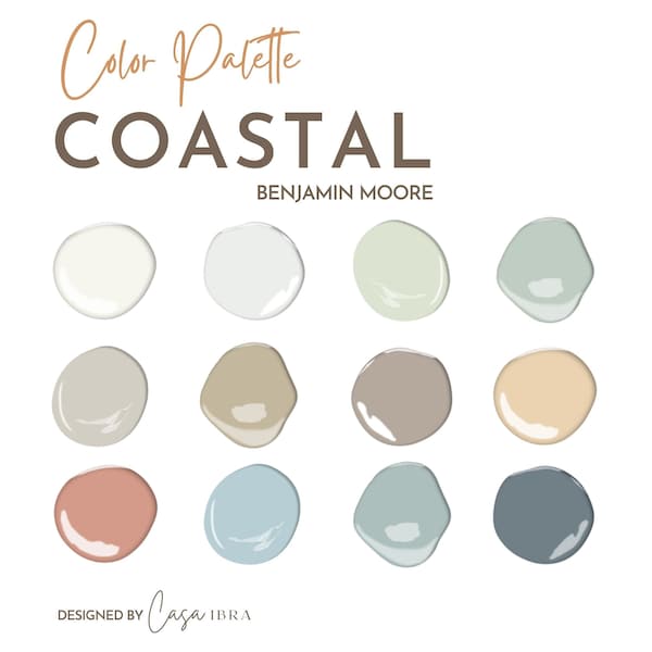 Coastal Paint Color Palette, Benjamin Moore, Interior Paint Palette, Professional Paint Scheme, Color Selection,Interior Design