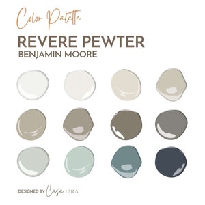 Revere Pewter Paint Color Palette, Benjamin Moore, Interior Paint Palette, Professional Paint Scheme, Color Selection,Interior Design