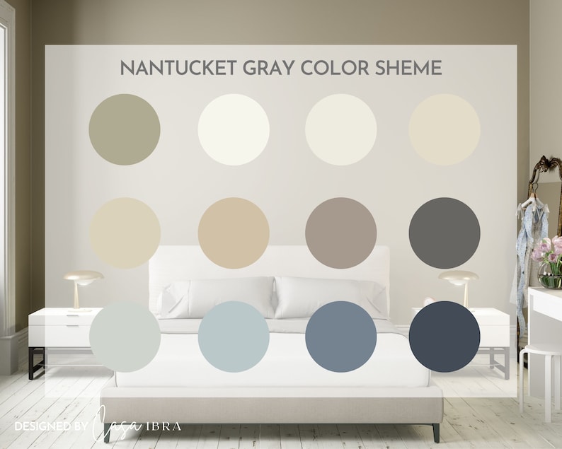 Nantucket Gray Paint Color Palette, Benjamin Moore, Interior Paint