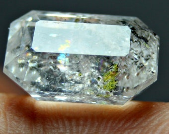 12.95 CT Florescent Petroleum Diamond Quartz Emerald Cut Loose Gemstone - Unique Petro Herkimer Quartz Cut Gem for Jewelry