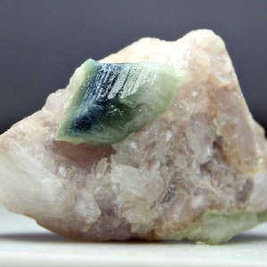 Rare 56.0 CT Green Tourmaline Crystal in Rose Quartz Matrix from Badakhshan Afghanistan For Collectors