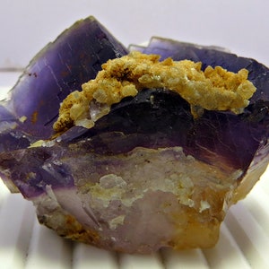 Colorful Calcite After Dark Purple Fluorite Crystal Rough, 130 Grams  Unique Fluorite Crystal Specimen For Collectors