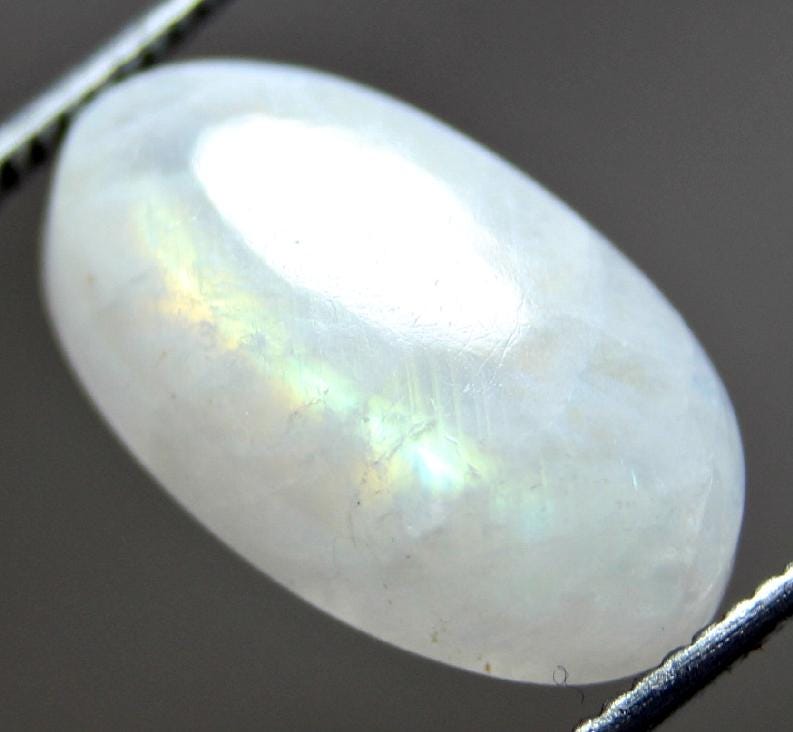 Rainbow Moonstone Cabochon – 7.80 CT Green Yellow Oval Cut Gemstone for Rings Loose Moon Stone for Jewelry & Promise Rings
