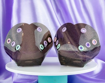 Bop-It! - Black Jelly Glitter  Roller Skate Toe Guards/Caps/Covers with Light Pink, Lavender, and Mint eyelets