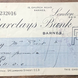 Anfang der 1930er Jahre Barclays Bank Schecks