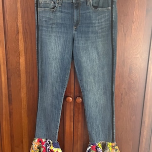 Upcycled African Ruffle Hem Jeans