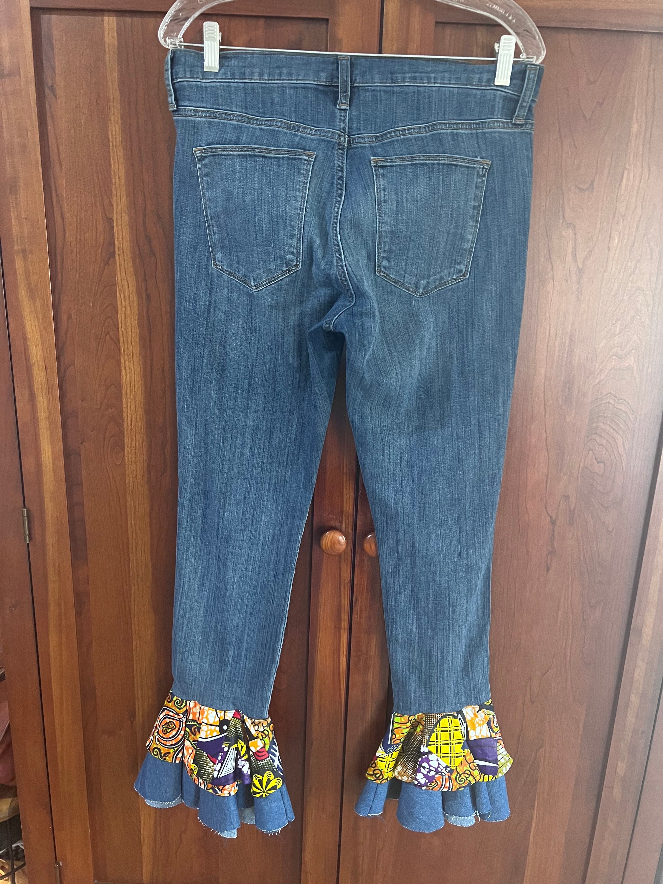 Upcycled African Ruffle Hem Jeans - Etsy