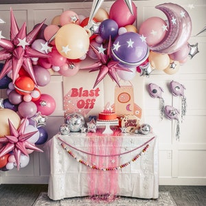 DIY Balloon Garland Kit with Handmade Matte Purple Rocket Ship Balloon | Girl Space Party | Astronaut Theme | First Trip | Far Out
