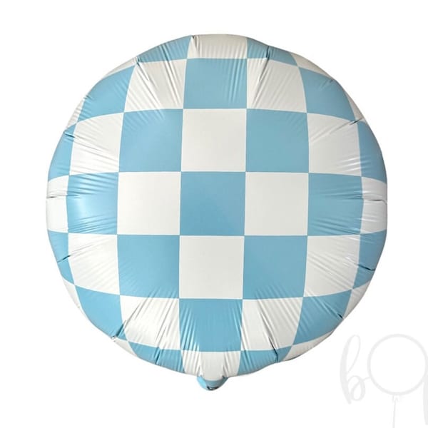 CHECK IT! Baby Blue and White Checkered Balloon