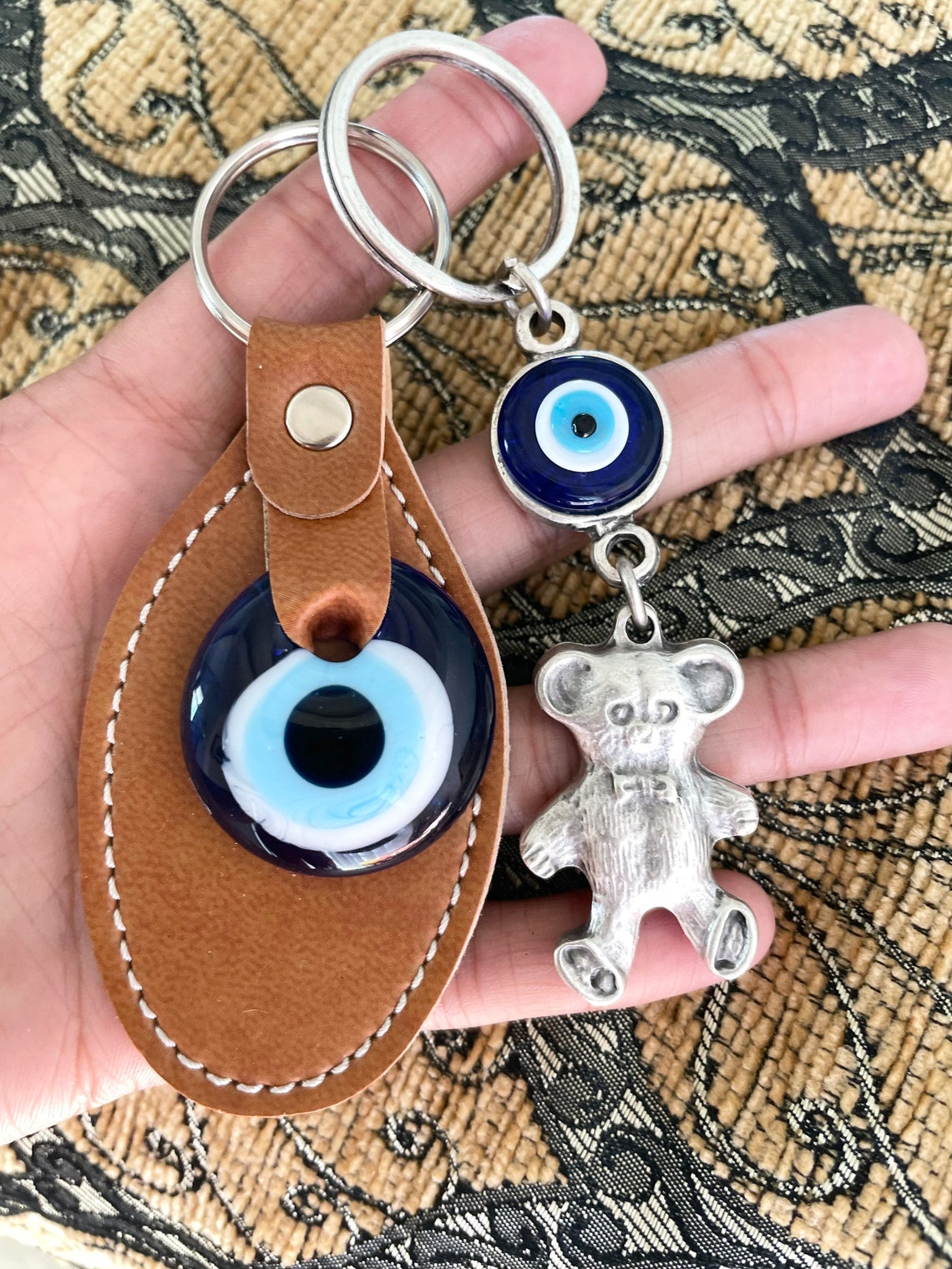 Leather evileye keychain with teddy Evil eye keychain bear Etsy