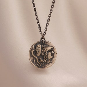 Athena Symbol of Wisdom Necklace, Goddess Silver Coin Pendant