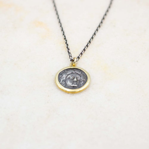Antique Silver Medusa Necklace Greek Mythology Boho Medallion - Etsy