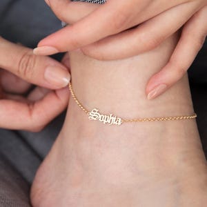 Personalized Name Anklet, Custom 925 Silver Ankle Bracelet, Gold Plated Adjustable Jewelry, Handmade Gift for Her, Dainty Jewelry