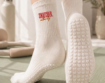 Personalized Heart Grip Socks, Custom Embroidered Pilates Socks, Non Slip Yoga Barre Socks, Custom Logo Name Studio Gift