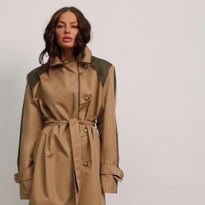 Luxury Cotton Trench Coat, Cotton Maxi Coat with Pockets and Belt, Long Spring Trench Coat in Khaki, High Quality Cotton Maxi Trench Coat
