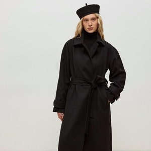 Oversized Cashmere Wool Coat, Black Wool Coat, Women Maxi Coat,Lined Warm Winter Coat Fall Belted Coat, Casual Coat, Fall Coat,Wrap Overcoat