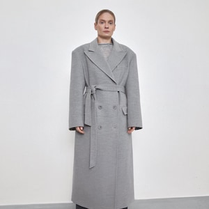 Grey Wool Coat, Oversized Cashmere Wool Coat, Casual Coat, Women Maxi Coat, Lined Warm Winter Coat Fall Belted Coat, Fall Coat,Wrap Overcoat