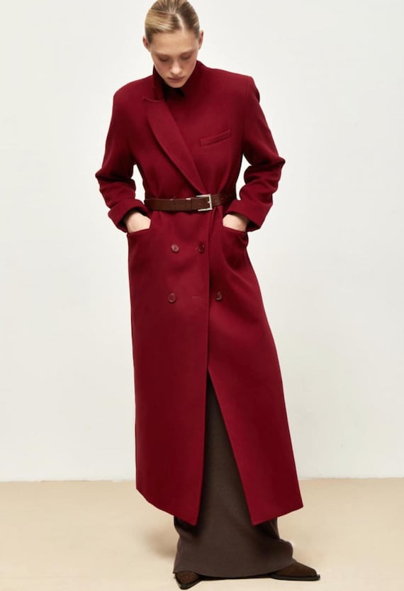 Roter Wollmantel, Gefütterter Warmer Wintermantel, Übergroßer