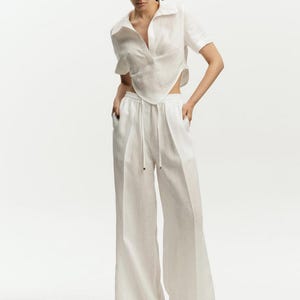Linen Set Women Clothing, Linen Kimono Women, 100% Premium Linen Set, Linen outfit, Linen Pants with Pockets, Linen Summer Set,Linen Blouses