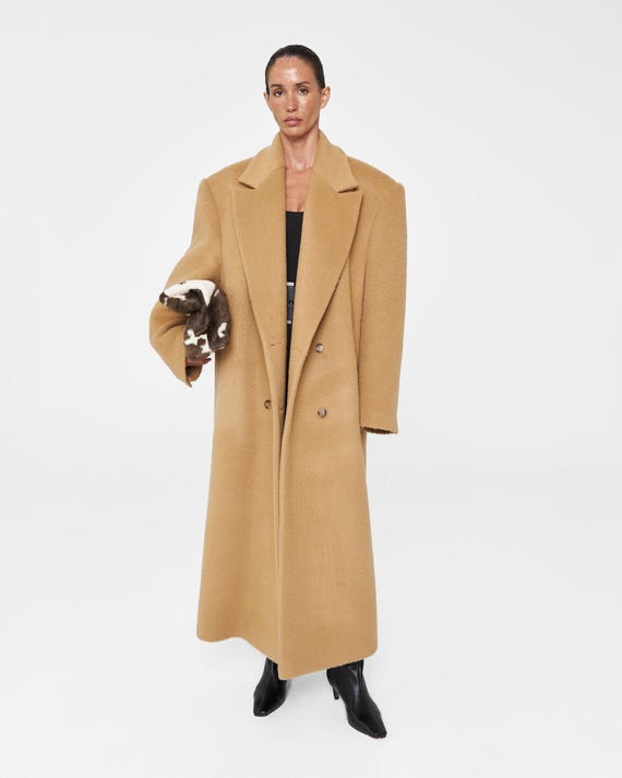 Maxi Oversized Camel Coat Women, Wool Cashmere Coat With Belt