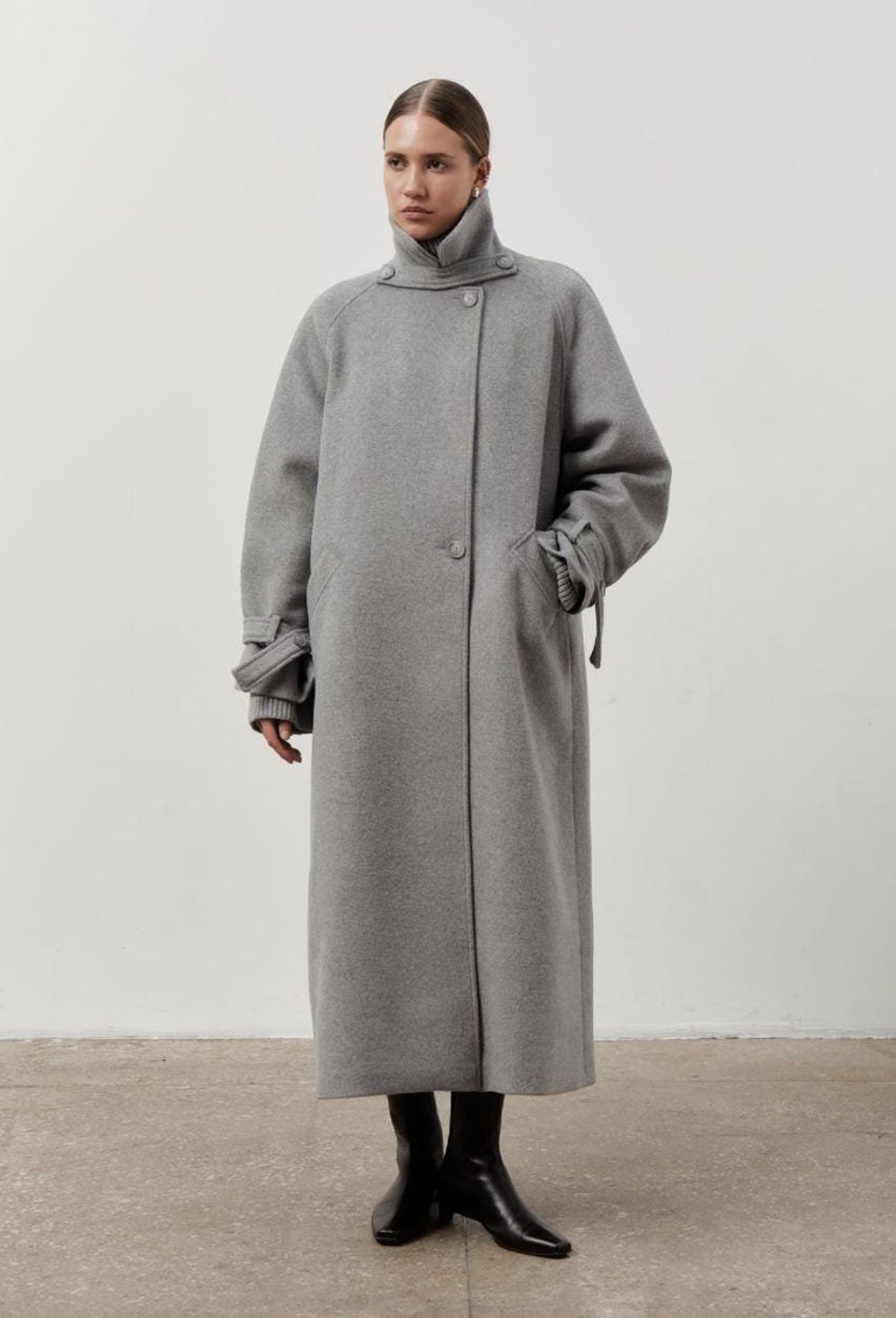 volume wool tailored coat charcoal gray | épine