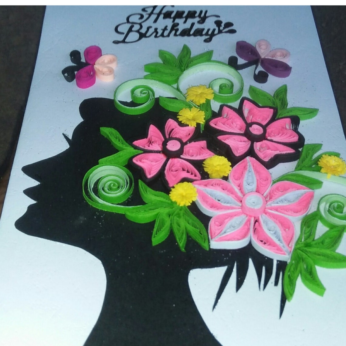 Paper Quilling Birthday Card Quilled Girl Greeeting Card Etsy