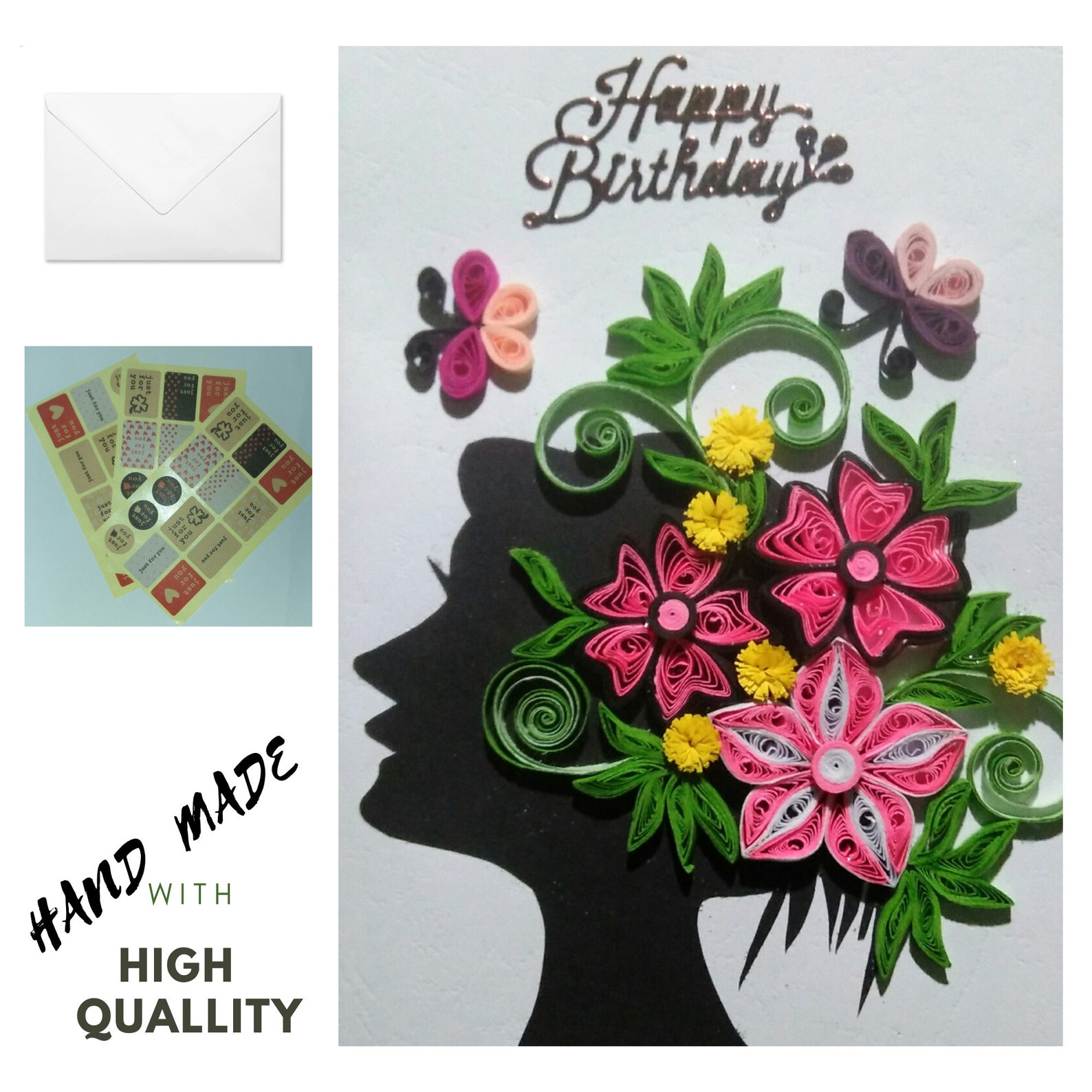 Paper Quilling Birthday Card Quilled Girl Greeeting Card Etsy