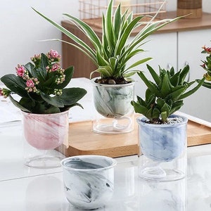 Marble Ceramic Self-Watering Planter