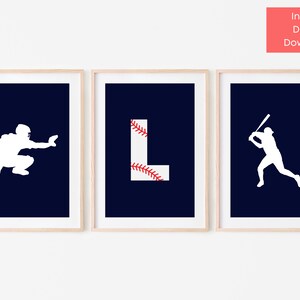Baseball &quot;L&quot; Initial Nursery Wall Art Dark Blue, Baseball Initial Nursery Printable, Baseball Nursery, Boy Nursery, Boy Room Wall Art