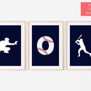 Baseball &quot;O&quot; Initial Nursery Wall Art Dark Blue, Baseball Initial Nursery Printable, Baseball Nursery, Boy Nursery, Boy Room Wall Art