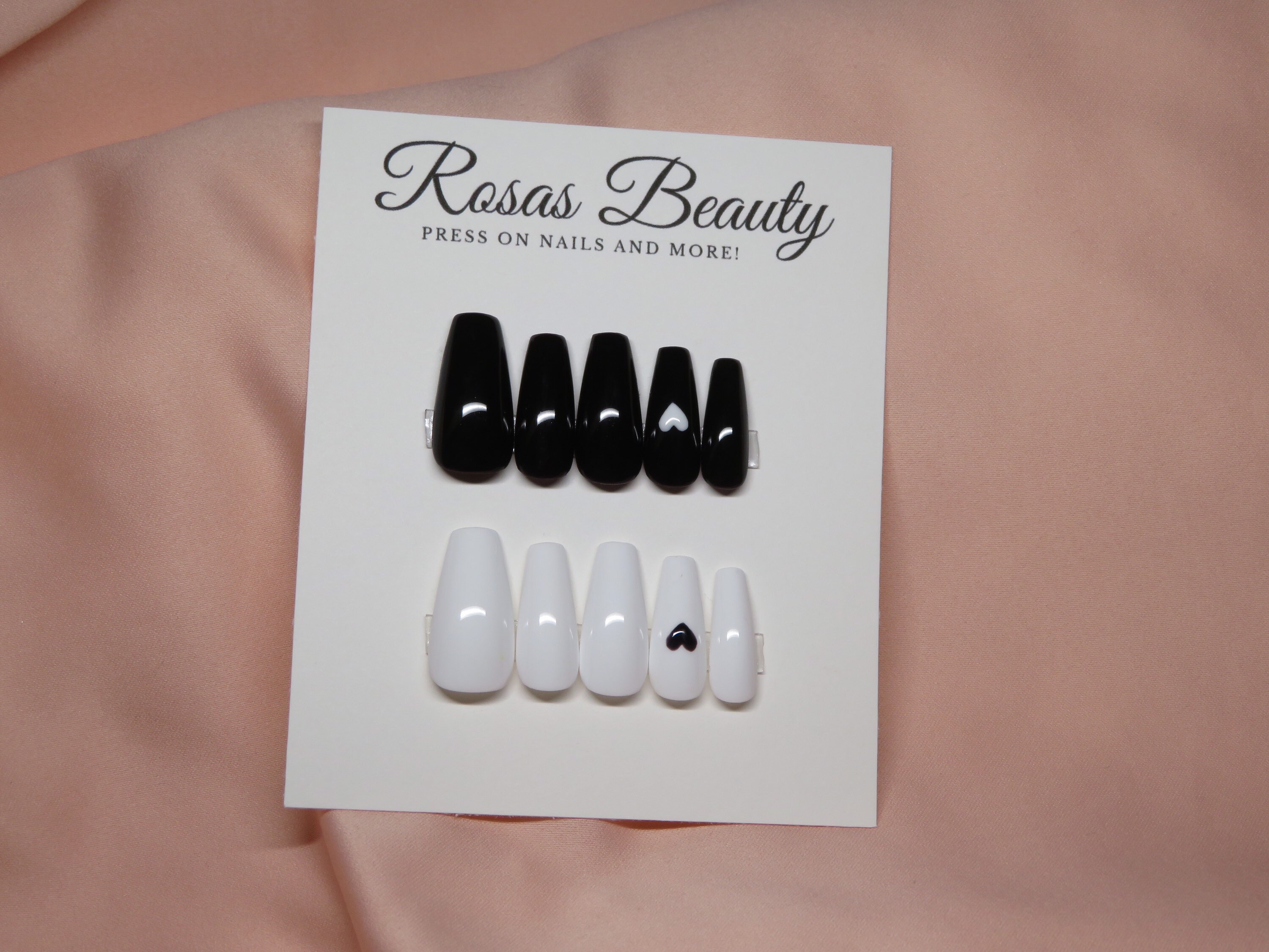 Black and White Heart Press on Nails Best Friend Nails - Etsy Sweden