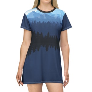 Mountainview T-Shirt Dress, Casual ladies Dress, Retro Wears, Summer Clothing, Ladies House Wear, Fashionable wear, Trendy Wear, Cozy Dress.