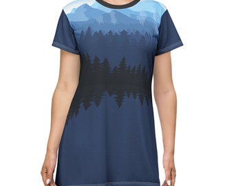 Mountainview T-Shirt Dress, Casual ladies Dress, Retro Wears, Summer Clothing, Ladies House Wear, Fashionable wear, Trendy Wear, Cozy Dress.